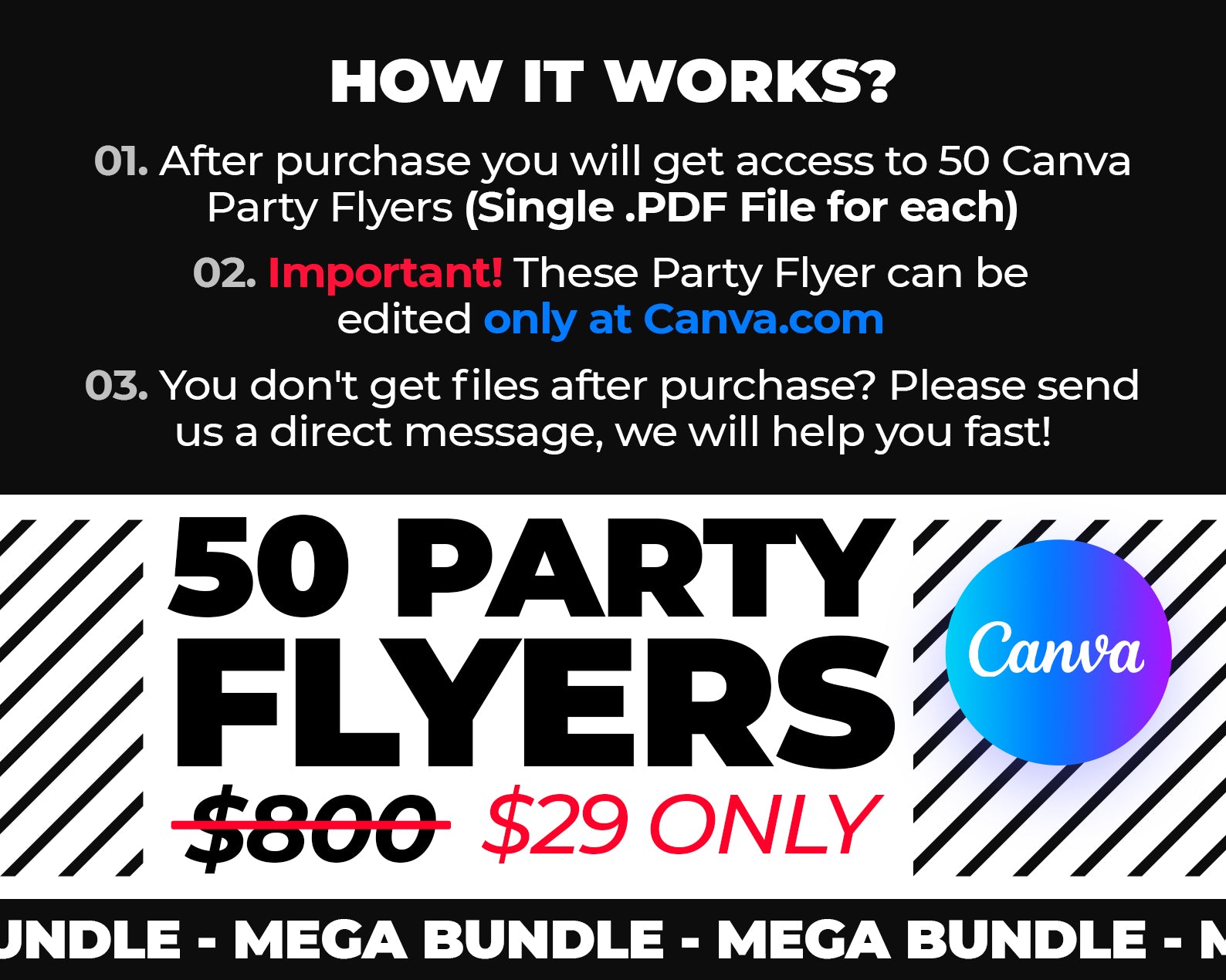 50 Party Flyers Bundle, Editable Canva Templates V2
