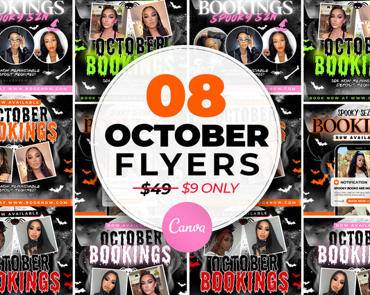 8 October Booking Flyers, Editable Canva Templates