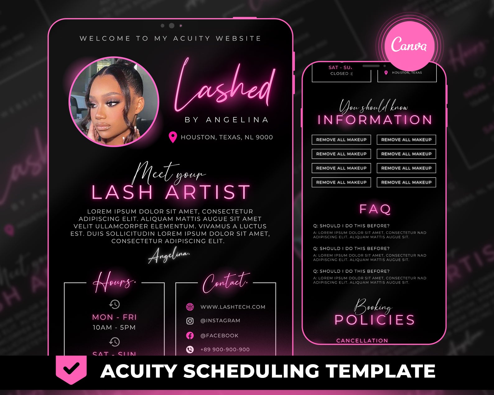 Acuity Scheduling, Lash Artist, Canva Template